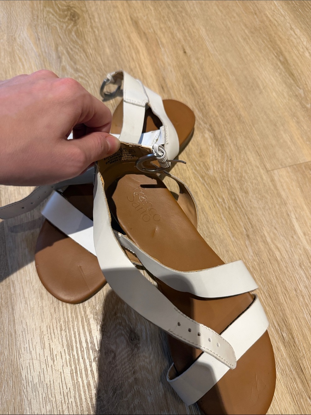 Franco Sarto White Leather Crisscross Ankle Strap Sandals